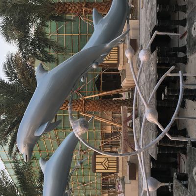 Sky Blue Large Metal Sculptures Stainless Steel Group Metal Dolphin Wall Hanging